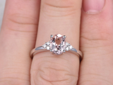 0.7ct Oval Cut Morganite Solitaire with Round Accent Ring 14k White Gold Finish