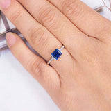 1.5ct Emerald Cut Blue Sapphire Accent with Solitaire Ring 14k White Gold Finish