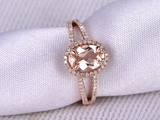 2.6ct Oval Cut Morganite Engagement Ring Halo Split Shank 14k Rose Gold Finish