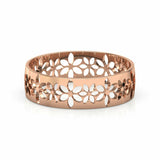 Floral Encrusted Cutout Stackable Wedding Band Ring Women 14k Rose Gold Finish