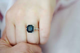 2.4ct Engagement Ring Emerald Cut Blue Sapphire Diamond Halo 14k White Gold Over