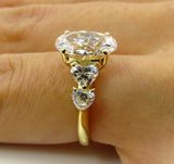 5Ct Oval Cut Diamond Solitaire Ring 14K Yellow Gold Finish Heart Shape Accents