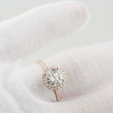 1.6ct Round Cut VVS1 Diamond Engagement Ring Halo Solitaire 14k Rose Gold Finish