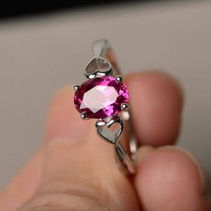 1ct Oval Cut Pink Ruby Promise Solitaire Engagement Ring 14k White Gold Finish