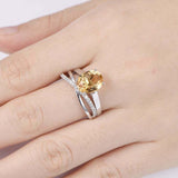 1.5ct Oval Cut Yellow Citrine Engagement Ring Bridal Set 14k White Gold Finish