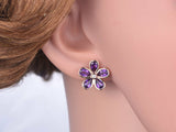 1ct PearCut Purple Amethyst Royal Floral Stud Earring Women 14k Rose Gold Finish