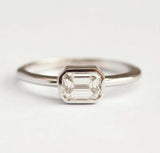 1ct Emerald Cut Diamond Engagement Ring 14k WhiteGold Finish Bezel Set Solitaire