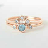 1.2ct Round Cut Blue Aquamarine Engagement Ring Bridal Set 14k Rose Gold Finish