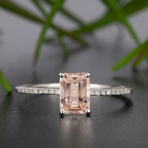 1.2ct Emerald Cut Peach Morganite Engagement Ring 14k WhiteGold Finish Solitaire