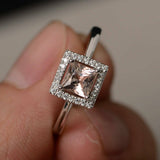 1ct Princess Cut Peach Morganite Engagement Ring 14k White Gold Finish Solitaire