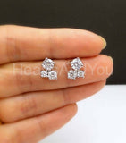 1ct Round Cut Moissanite Three Stone Stud Earrings 14k White Gold Plated