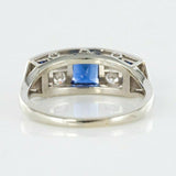 1.69ct Emerald Cut Blue Sapphire Engagement Ring Art Deco 14k White Gold Finish