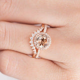 2ct Round Peach Morganite Engagement Ring 14k Rose Gold Finish Curved Bridal Set