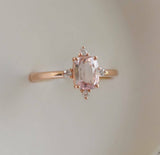 1ct Cushion Cut Peach Morganite Crown Setting Engagement Ring 14k Rose Gold Over