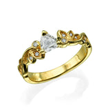 1ct Trillion Diamond Petal Leaf Solitaire with Accents Ring 14k Yellow Gold Over