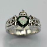 1ct Heart Cut Green Emerald Engagement Ring Celtic Trinity 14k White Gold Finish