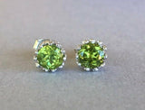 0.5ct Round Cut Green Peridot Crown Design Stud Earrings 14k White Gold Finish