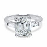 3.2ct Emerald Cut Diamond Baguette Accents Trilogy Ring 14k White Gold Finish