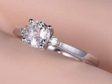 1ct Round Cut Peach Morganite Three Stone Engagement Ring 14k White Gold Finish