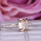 1.5ct Emerald Cut Morganite Solitaire with Round Accent Ring 14k RoseGold Finish