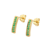 1.2ct Drop Earrings Round Cut Green Emerald Vertical Bar 14k Yellow Gold Finish