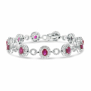 25ct Oval Cut Pink Ruby Halo Short Link Tennis Bracelet 14k White Gold Finish