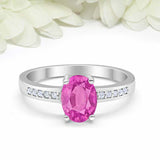 1.2ct Oval Cut Pink Sapphire Diamond Accent Solitaire Ring 14k White Gold Finish