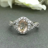 2ct Oval Cut Peach Morganite Halo Infinity Engagement Ring 14k White Gold Finish