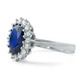 2.5ct Oval Cut Blue Sapphire Engagement Ring Floral Design 14k White Gold Finish