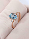 1.3ct Oval Cut Blue Aquamarine Diamond Trilogy Engagement Ring 14k RoseGold Over