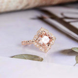 2ct Cushion Cut Peach Morganite Engagement Ring Halo Milgrain 14k Rose Gold Over