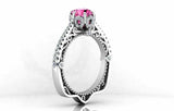 2ct Round Pink Sapphire Filigree Solitaire with Accents Ring 14k White Gold Over