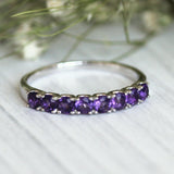 2Ct Round Cut Purple Amethyst Half Eternity Wedding Band 14K White Gold Finish