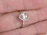 1.2ct Pear Cut Peach Morganite Engagement Ring 14k White Gold Finish Halo Women