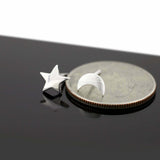 Moon Star Stud Earrings 14k White Gold Finish