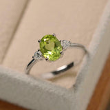 1ct Oval Green Peridot Engagement Ring Trilogy Minimalist 14k White Gold Finish