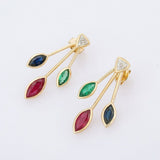 2ct Drop Earrings Marquise Cut Pink Ruby Leaves Design 14k Yellow Gold Finish