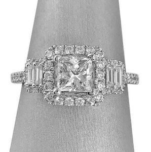 4Ct Princess Cut Diamond Baguette Accent Halo Engagement Ring 14K WhiteGold Over