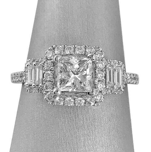 4Ct Princess Cut Diamond Baguette Accent Halo Engagement Ring 14K WhiteGold Over