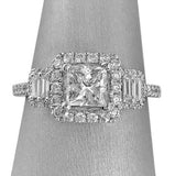 4Ct Princess Cut Diamond Baguette Accent Halo Engagement Ring 14K WhiteGold Over