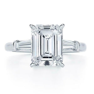 3ct Emerald Cut Diamond Engagement Ring 14k White Gold Finish Solitaire Trilogy