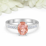 1.2ct Oval Cut Peach Morganite Diamond Accent Solitaire Ring 14k White Gold Over