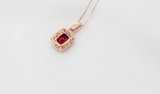 2Ct Elongated Cushion Cut Red Garnet Halo Pendant 14K Rose Gold Finish NO CHAIN