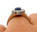 4Ct Oval Blue Sapphire Diamond Halo Floral Engagement Ring 14K White Gold Finish