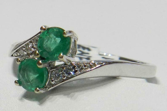 2ct Engagement Ring Round Cut Green Emerald Two Stone Bypass 14k White Gold Over