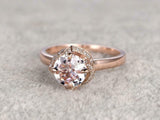 1.2ct Round Cut Peach Morganite Engagement Ring 14k RoseGold Finish Flower Shape