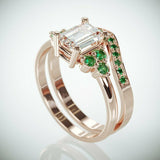 3Ct Emerald Cut Diamond Green Emerald Accent Band Bridal Set 14K Rose Gold Over