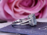 2.3ct Emerald Cut Aquamarine Engagement Ring Split Band Halo 14k White Gold Over