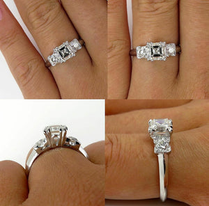 3.5Ct Asscher Cut Trilogy Engagement Ring 18K White Gold Finish Round Accents