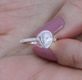 2Ct Pear Cut Diamond Bezel Set Engagement Ring 14K White Gold Over Round Accents